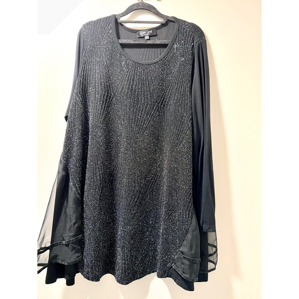 Red Coral Collections Black Silver Metallic Glitter Tunic Sheer Panel XXL